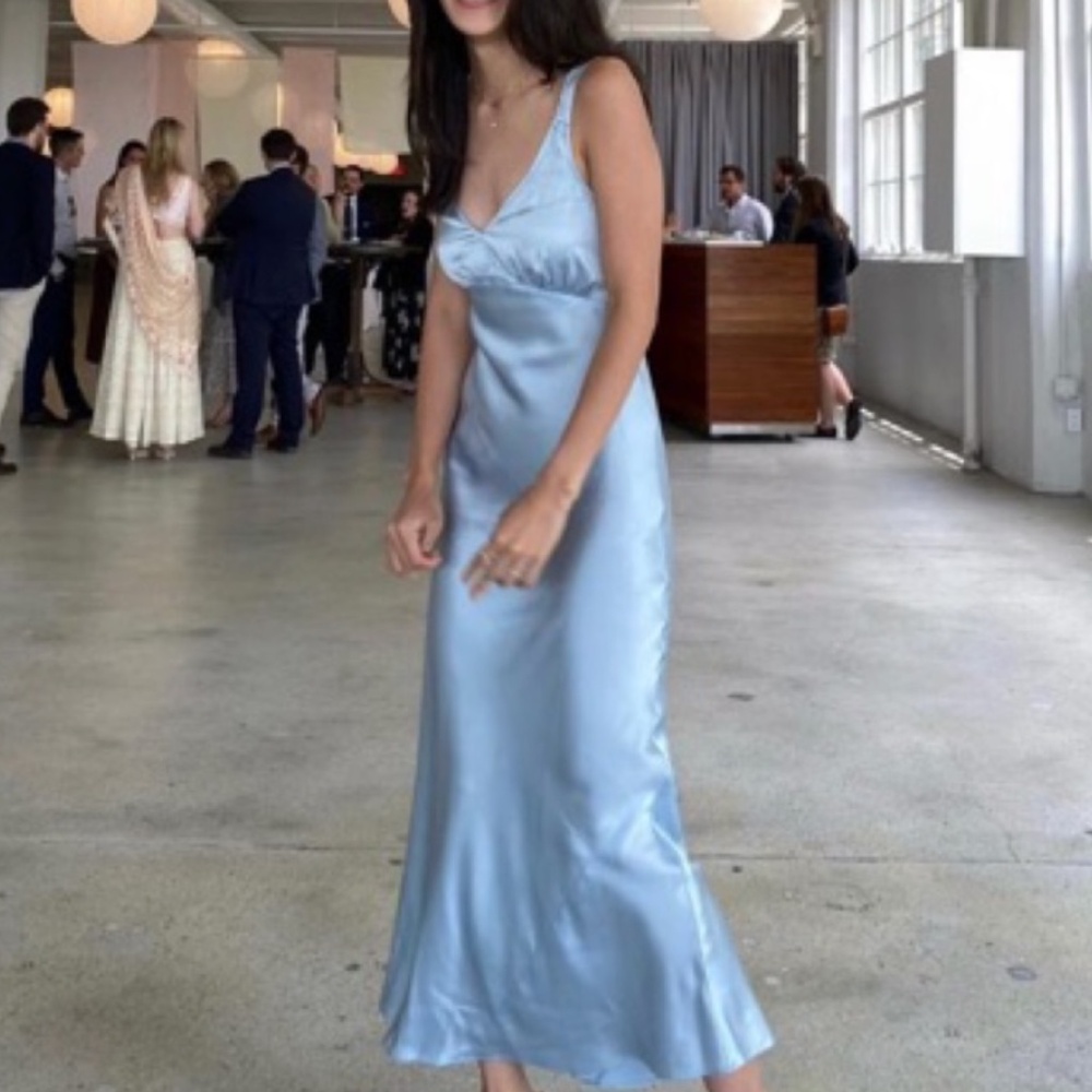 BEST Reformation Daytona Silk Midi Dress - Mineral Blue Causal Cocktail Party - Picture 3 of 12
